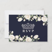 Prinses Jurk en Rozen Royal Blue Quinceanera RSVP Kaartje (Voorkant)
