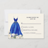 Prinses Jurk en Rozen Royal Blue Quinceanera RSVP Kaartje (Achterkant)