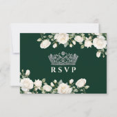 Prinses Jurk en Rozen Smaragd Groene Quinceanera RSVP Kaartje (Voorkant)