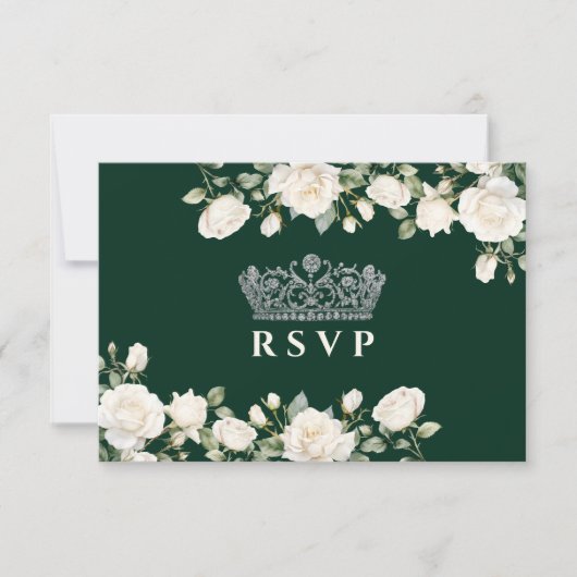 Prinses Jurk en Rozen Smaragd Groene Quinceanera RSVP Kaartje (Voorkant)