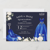 Prinses Jurk en witte rozen Royal Blue Foto Save The Date (Voorkant)