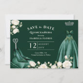 Prinses Jurk en witte rozen Smaragd Groene Foto Save The Date (Voorkant)