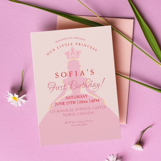 Prinses jurk kroon 1e verjaardag kaart