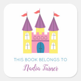 Prinses Kasteel Bibliotheek Boekplaat Vierkante Sticker