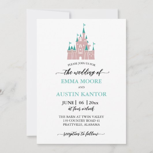 Prinses Kasteel bruiloft uitnodiging (Voorkant)