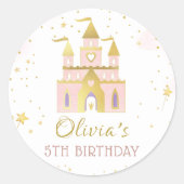 Prinses Kasteel Goud Verjaardagsfeest Ronde Sticker (Voorkant)