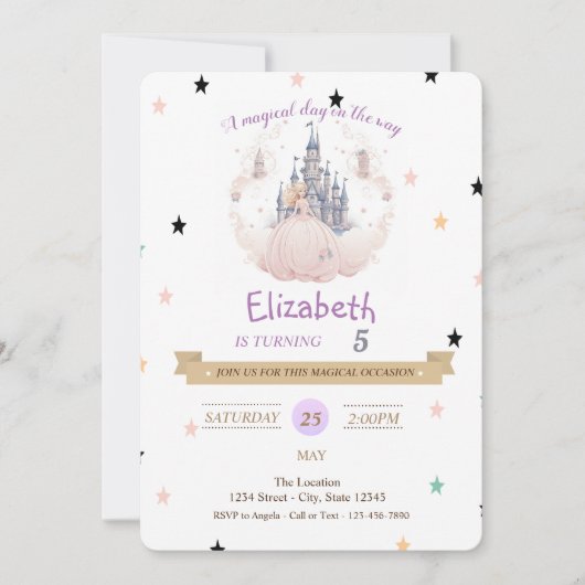 Prinses Kasteel Harten Verjaardag Uitnodiging (Voorkant)