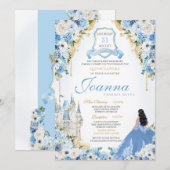 Prinses Kasteel Lichtblauw Assepoester Quinceanera Kaart (Voorkant / Achterkant)