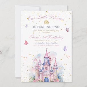 Prinses Kasteel Meisje 1e Verjaardag Roze Koninkli Save The Date