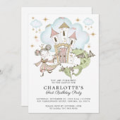 Prinses Kasteel Meisje's 1e Verjaardag Uitnodiging (Voorkant / Achterkant)