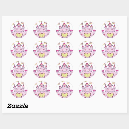 Prinses kasteel ronde sticker (Vel)