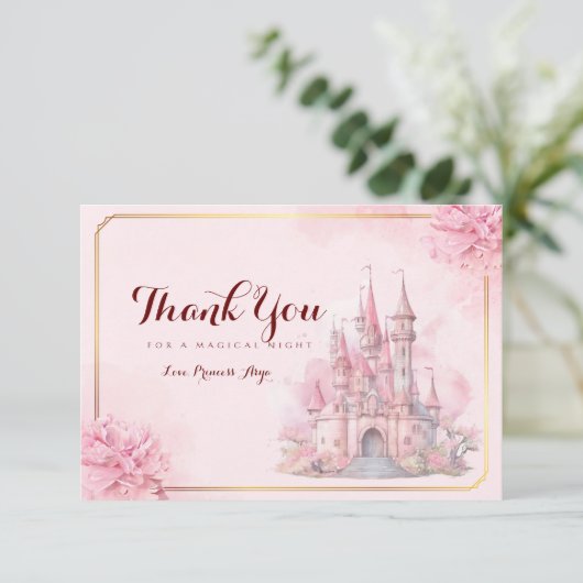 Prinses Kasteel Verjaardag Dank u kaart (Staand voorkant)