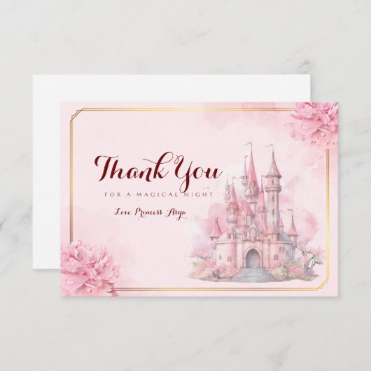 Prinses Kasteel Verjaardag Dank u kaart (Voorkant / Achterkant)