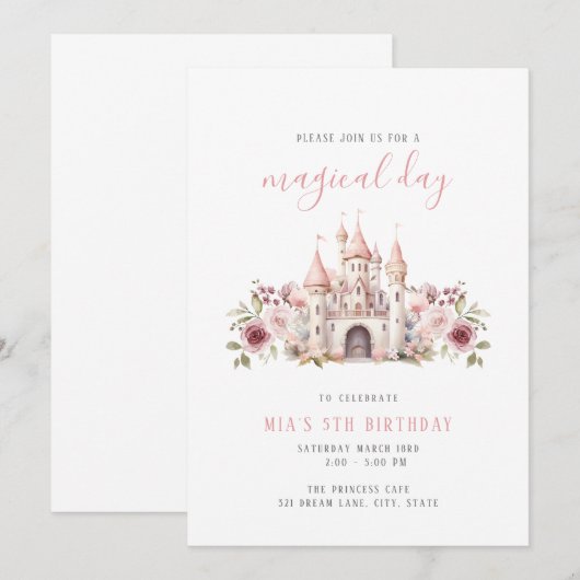 Prinses Kasteel Verjaardag uitnodiging Meisjes (Voorkant / Achterkant)