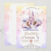 Prinses kasteel wolken, sterren pastel verjaardag kaart (Voorkant / Achterkant)