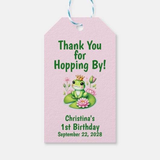 Prinses kikker bedankt verjaardag  cadeaulabel (Achterkant)