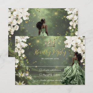 Prinses & Kikker Groene Jurk Sweet 16 Quinceanera RSVP Kaartje