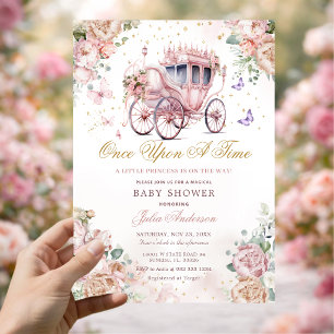 Prinses Koets Roze Roze Bloemenkinderfeestje Kaart