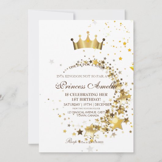 Prinses Koninkrijk Goud 1e Verjaardag uitnodiging (Voorkant)