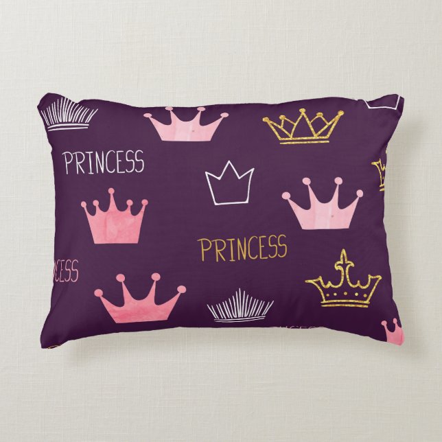 Prinses kronen: waterverf glitterpatroon. accent kussen (Voorkant)