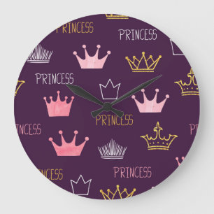 Prinses kronen: waterverf glitterpatroon. grote klok