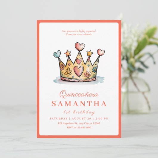 Prinses Kroon 1e Verjaardag Kaart (Staand voorkant)