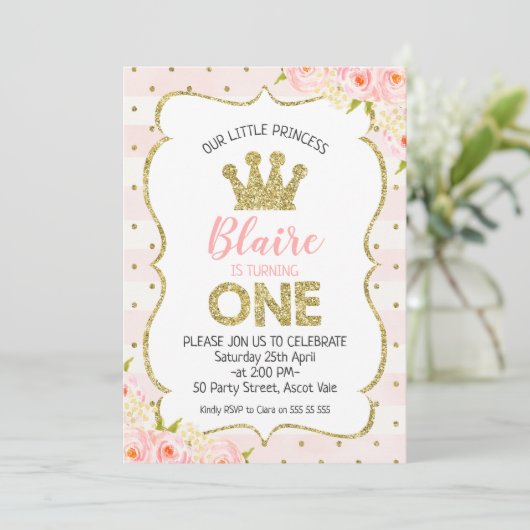 Prinses Kroon 1e verjaardag uitnodiging (Staand voorkant)