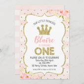 Prinses Kroon 1e verjaardag uitnodiging (Voorkant / Achterkant)