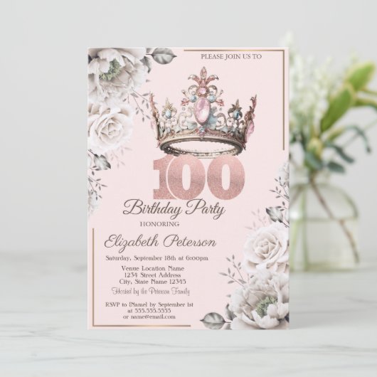 Prinses Kroon Bloemen 100ste Verjaardagsfeest Kaart (Staand voorkant)