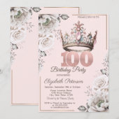 Prinses Kroon Bloemen 100ste Verjaardagsfeest Kaart (Voorkant / Achterkant)