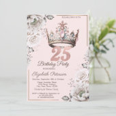 Prinses Kroon Bloemen 25ste Verjaardag Feest Kaart (Staand voorkant)