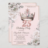 Prinses Kroon Bloemen 25ste Verjaardag Feest Kaart (Voorkant / Achterkant)