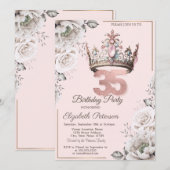 Prinses Kroon Bloemen 35ste Verjaardag Party Kaart (Voorkant / Achterkant)