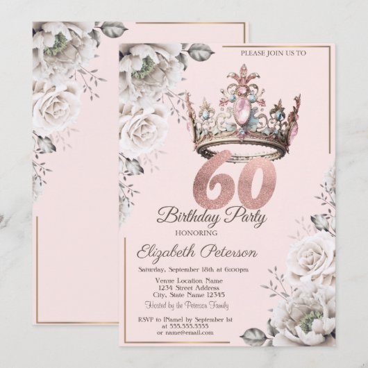 Prinses Kroon Bloemen 60ste Verjaardagsfeest Kaart (Voorkant / Achterkant)