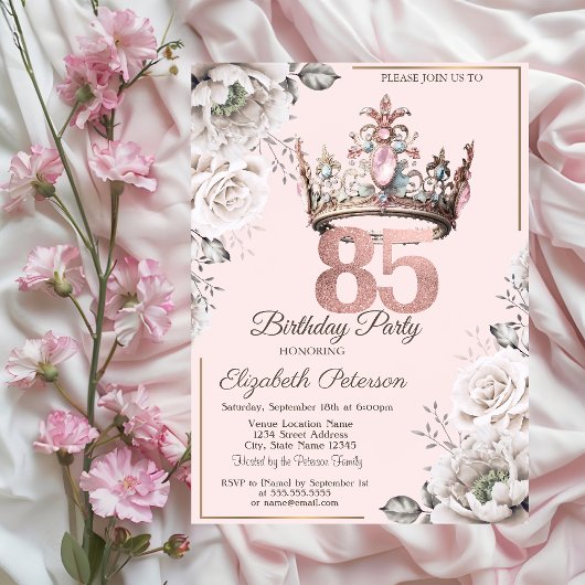 Prinses Kroon Bloemen 85ste Verjaardagsfeest Kaart