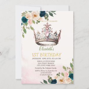 Prinses Kroon Bloemen Stippen Verjaardag Kaart
