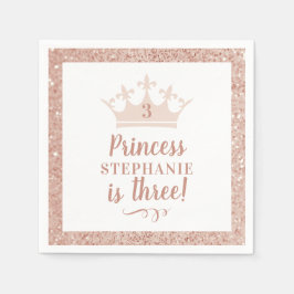 Prinses Kroon Blush Roze Glitter Verjaardag Servet