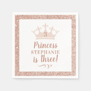 Prinses Kroon Blush Roze Glitter Verjaardag Servet