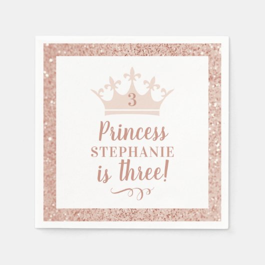 Prinses Kroon Blush Roze Glitter Verjaardag Servet (Voorkant)
