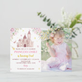 Prinses Kroon Eerste Verjaardag uitnodiging Roze G (Staand voorkant)