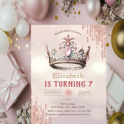 Prinses Kroon Glitter Druppels Bokeh Verjaardag Kaart