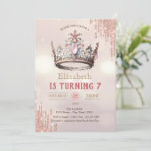 Prinses Kroon Glitter Druppels Bokeh Verjaardag Kaart (Staand voorkant)
