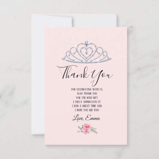 prinses, kroon, glitter kroon, dank je wel. bedankkaart (Voorkant)