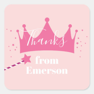 Prinses kroon kinderen verjaardagsfeestje bedankt vierkante sticker