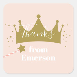 Prinses kroon kinderen verjaardagsfeestje bedankt vierkante sticker