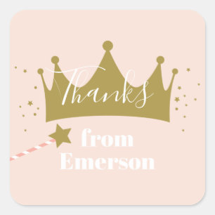 Prinses kroon kinderen verjaardagsfeestje bedankt vierkante sticker