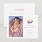 Prinses Kroon Meisje Roze Foto Geboorte Aankondigi Aankondiging (Voorkant / Achterkant)