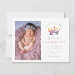 Prinses Kroon Meisje Roze Foto Geboorte Aankondigi Aankondiging