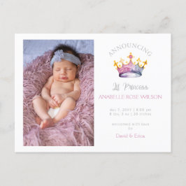 Prinses Kroon Meisje Roze Foto Geboorte Aankondigi Aankondigingskaart