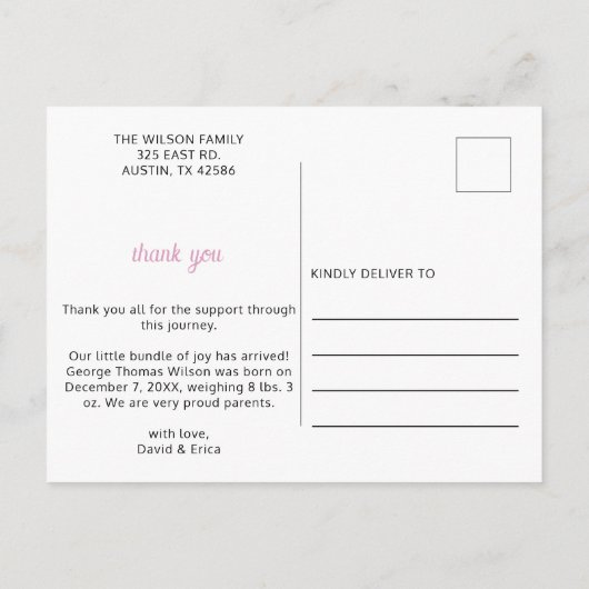 Prinses Kroon Meisje Roze Foto Geboorte Aankondigi Aankondigingskaart (Achterkant)